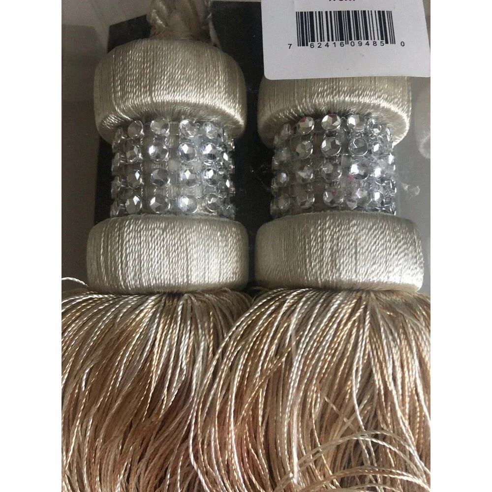 Croscill Chapel Hill Tower Tassels Curtain Tiebacks Set of 2 Ivory Rhinestones